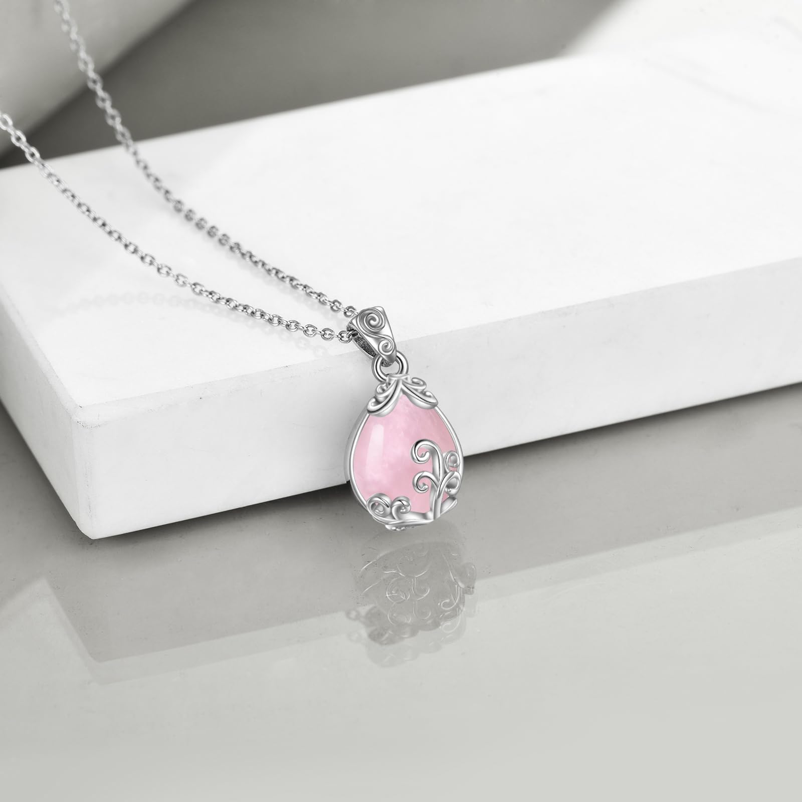 POPLYKE Sterling Silber Edelstein Filigran Teardrop Anhänger Halskette Kristall Schmuck für Frauen