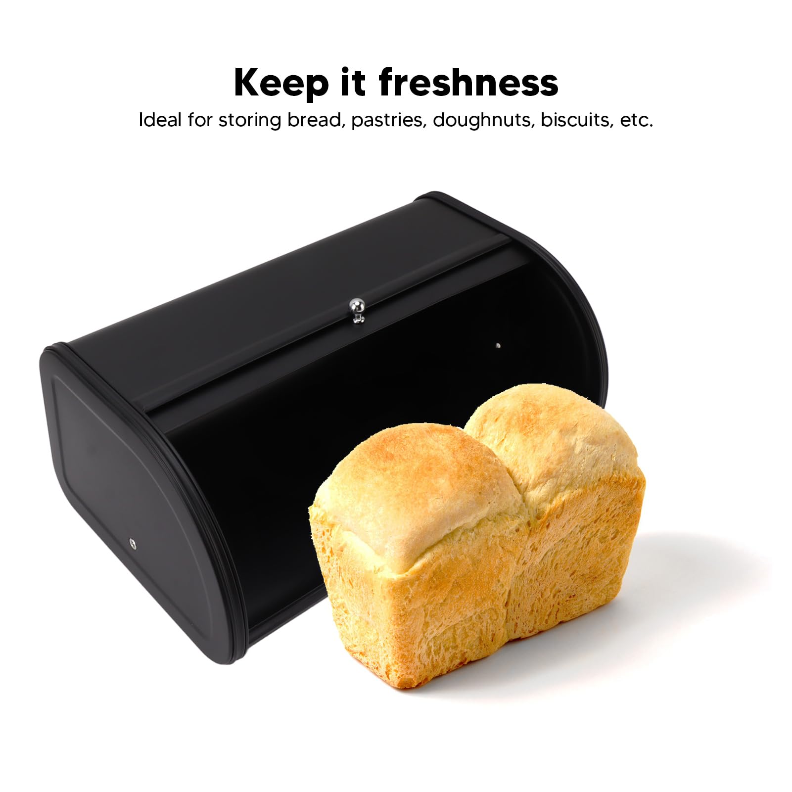 Brotkasten für die Küchentheke, Schwarz Gefrosteter Brotkasten aus Metall, Hält die Brotbox Frisch, Brotaufbewahrungsbehälter für Brot, Kuchen, Donuts, Kekse, Lebensmittelgeschirr