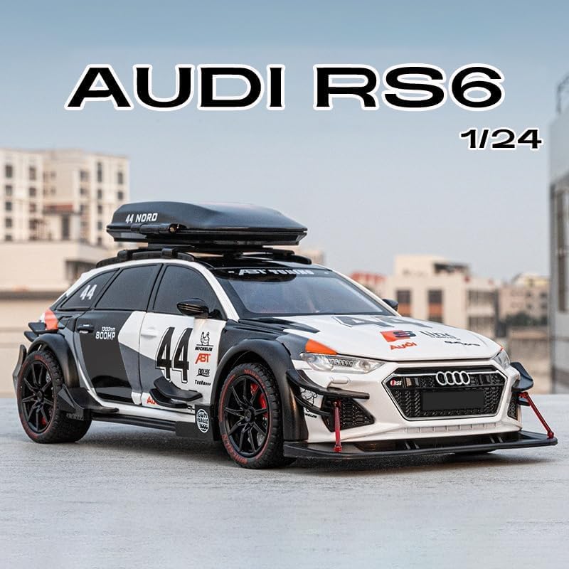 Image of Audi RS6 DTM Modified 1:24 Diecast Scale Model, Pull Back Toy Car for Kids, Openable Doors, Light & Music Features, Toy Vehicle for Boys and Girls (Green)