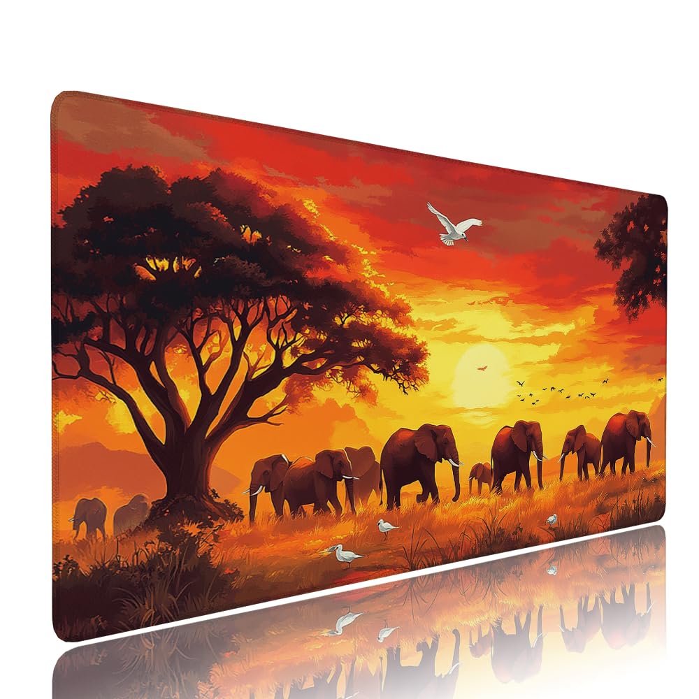 Alfombrilla de Mouse para Juegos, Giallo, XXL, Antideslizante, Impermeable, Diseño de Elefante, Extendido, Grande, 1200x600x3mm, para PC, Laptop, Ufficio, Famiglia d-566