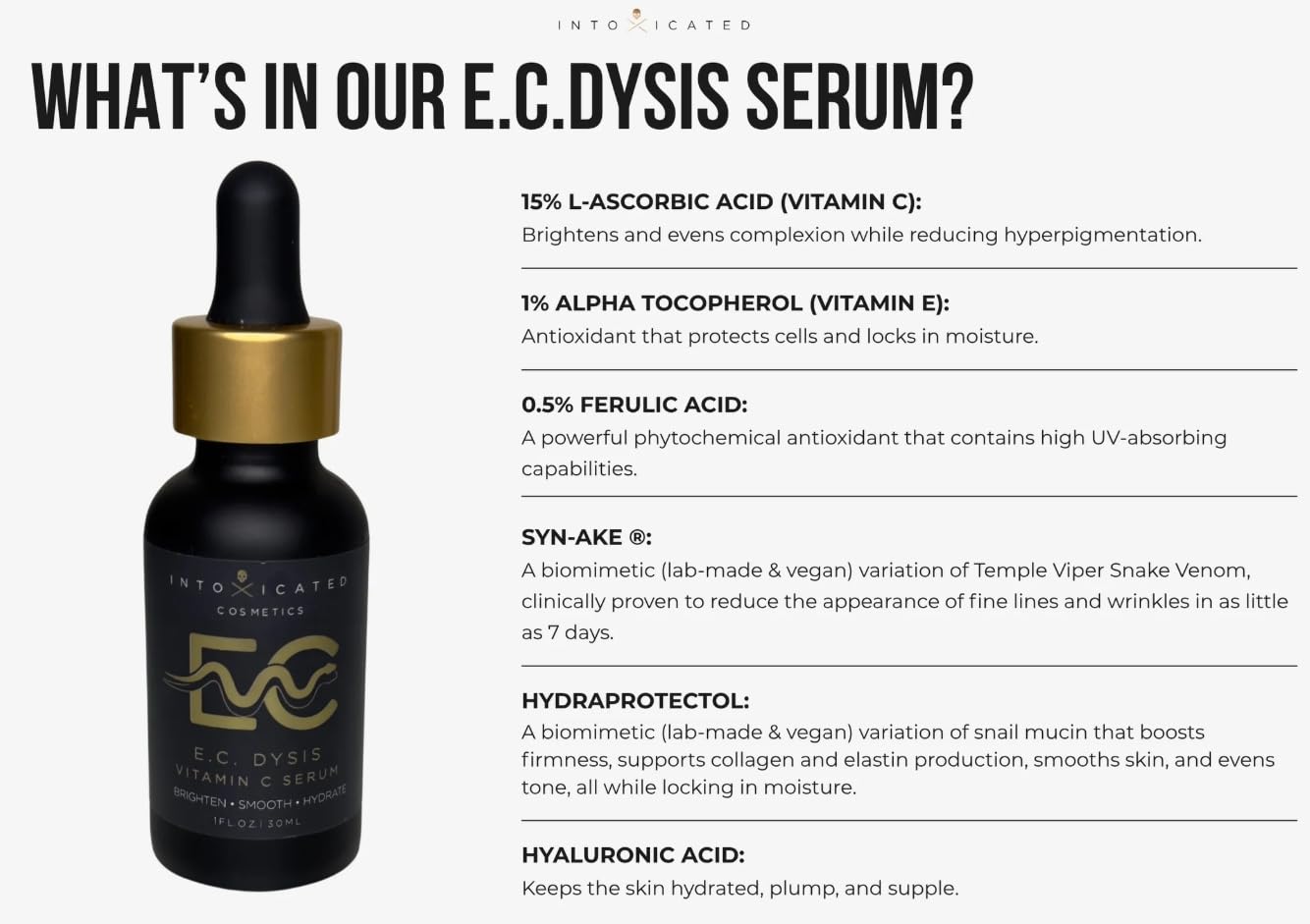 Intoxicated Cosmetics E.C. Dysis Serum 30ml - Anti-Aging & Brightening Vitamin C and E Serum for All Skin Types