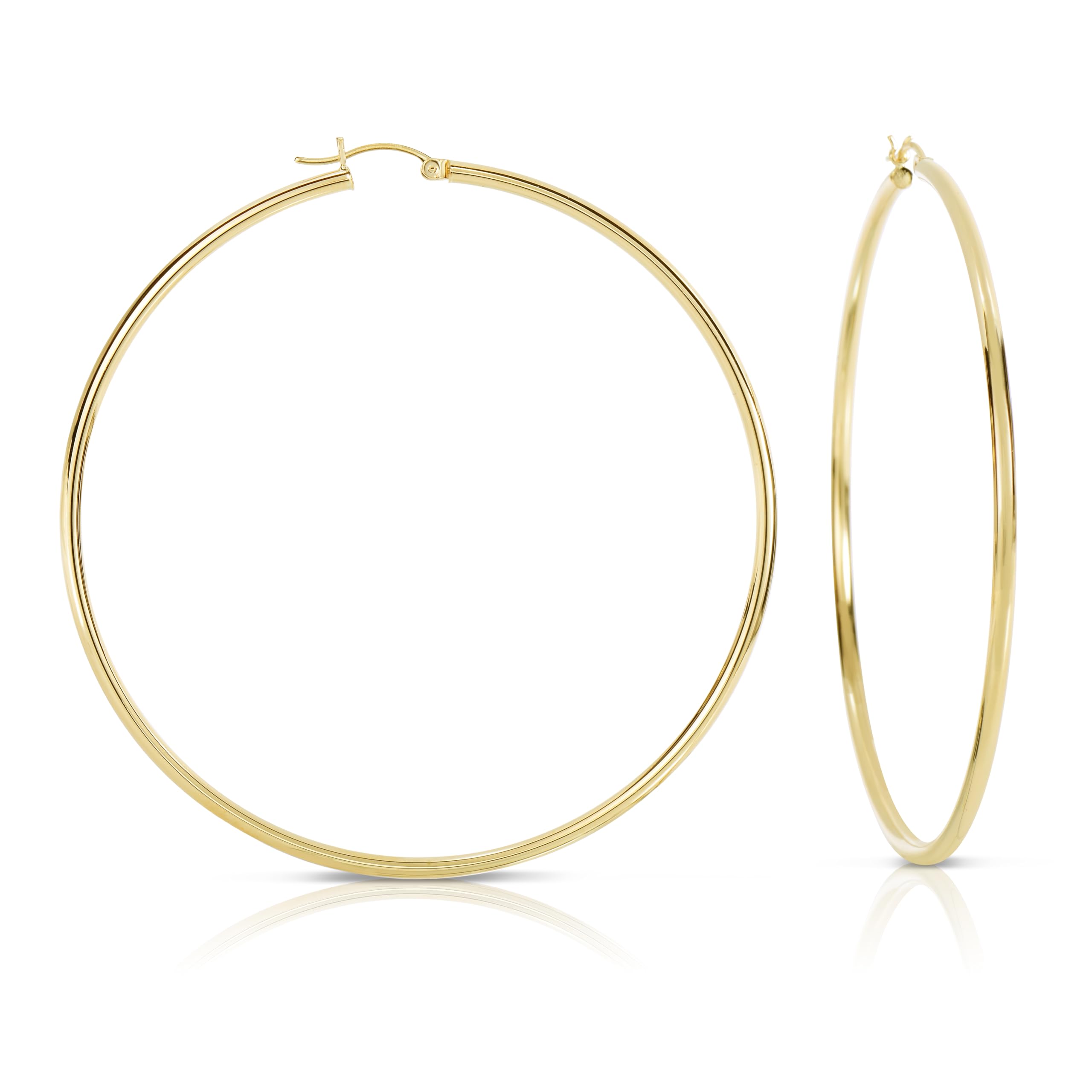 10K Yellow Gold Classic Shiny Polished Hoop Earrings Plain Round Gold Hoops Gold Earrings for Women and Men