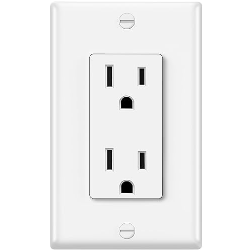Miniatura 7 de ELECTECK Paquete de 20 tomacorrientes eléctricos de pared decorador estándar, 15 A, 125 V, 2 polos y 3 cables, resistente a manipulaciones, placa de