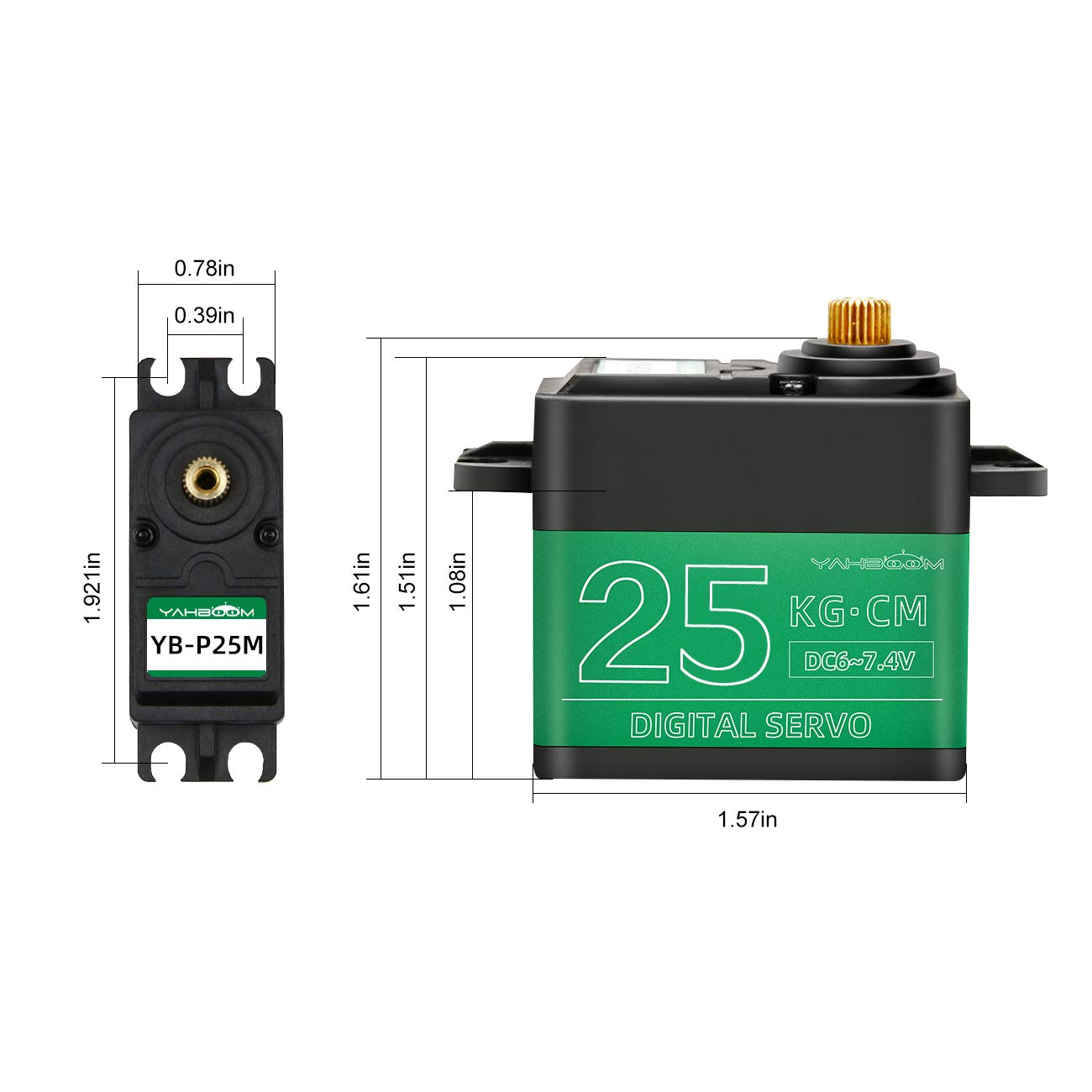 Yahboom Digital Servo 25KG Full Metal Gear High Torque Servo Motor for