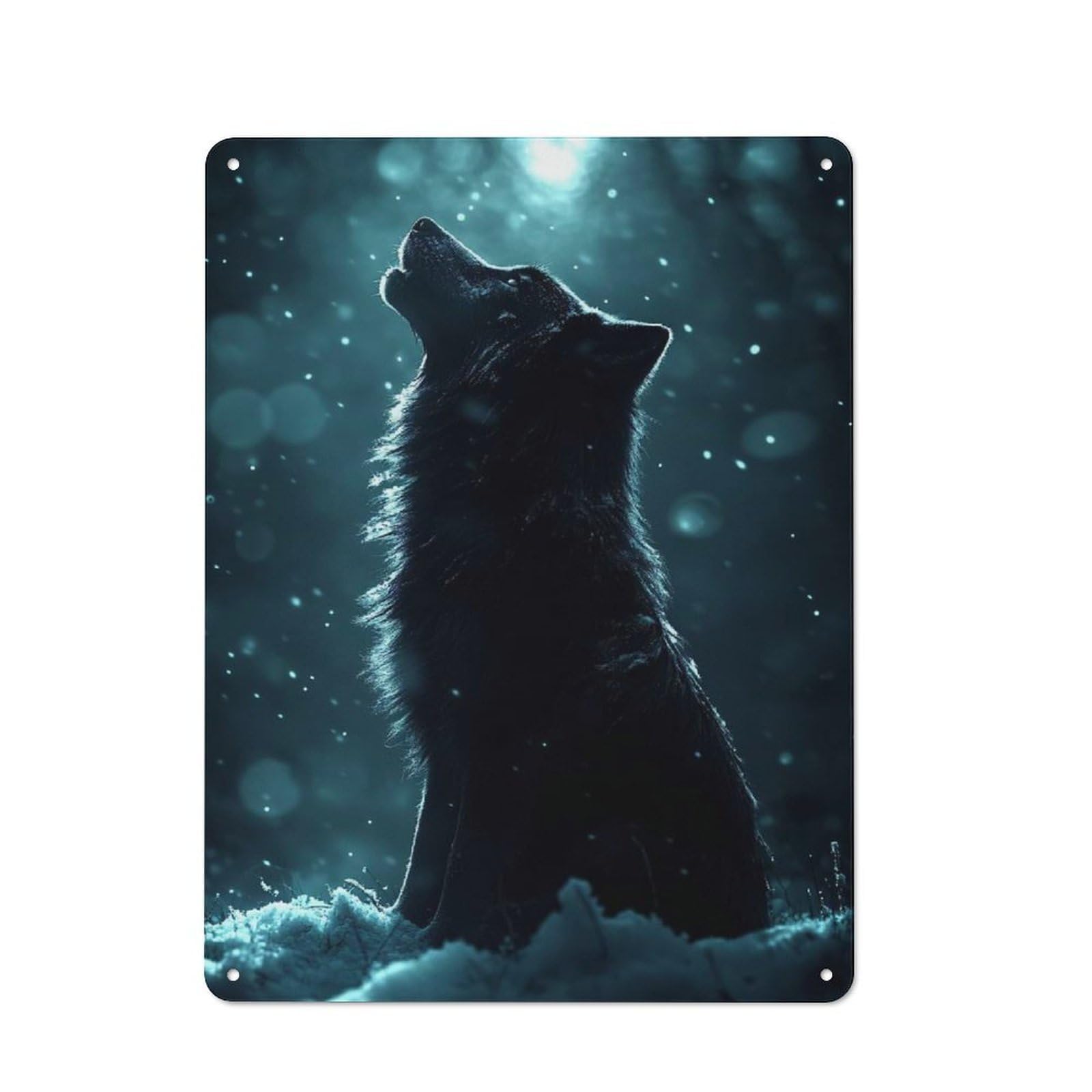 Wolf Howling at The Moon in Snow Printed Metal Sign 40x30cm for Pub Or Café, for Everyday Room Decor with A Retro Look