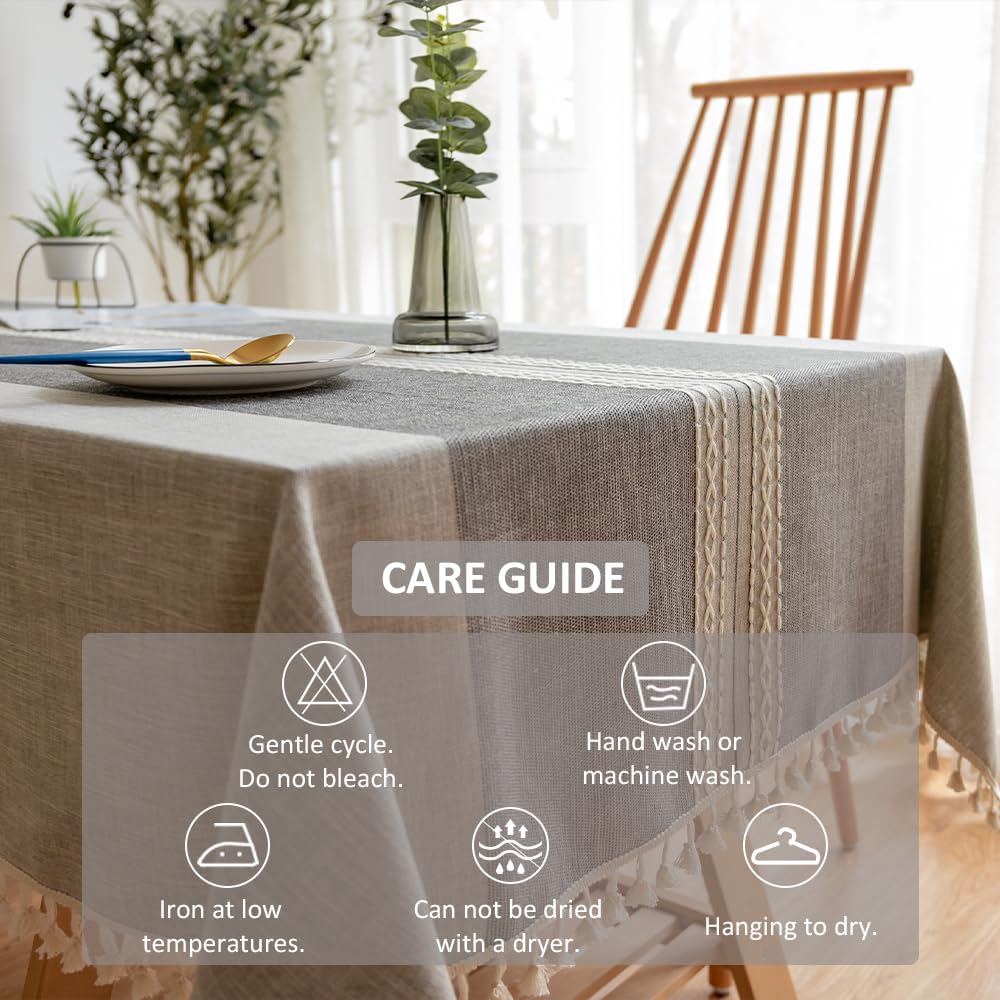 Tischdecke Abwaschbar Leinen Baumwolle Rechteckig Tischtuch Gestreift Design mit Quasten Tischdecke Wasserdicht für Outdoor Garten und Home Küche Dekoration (Grau,140x300cm)