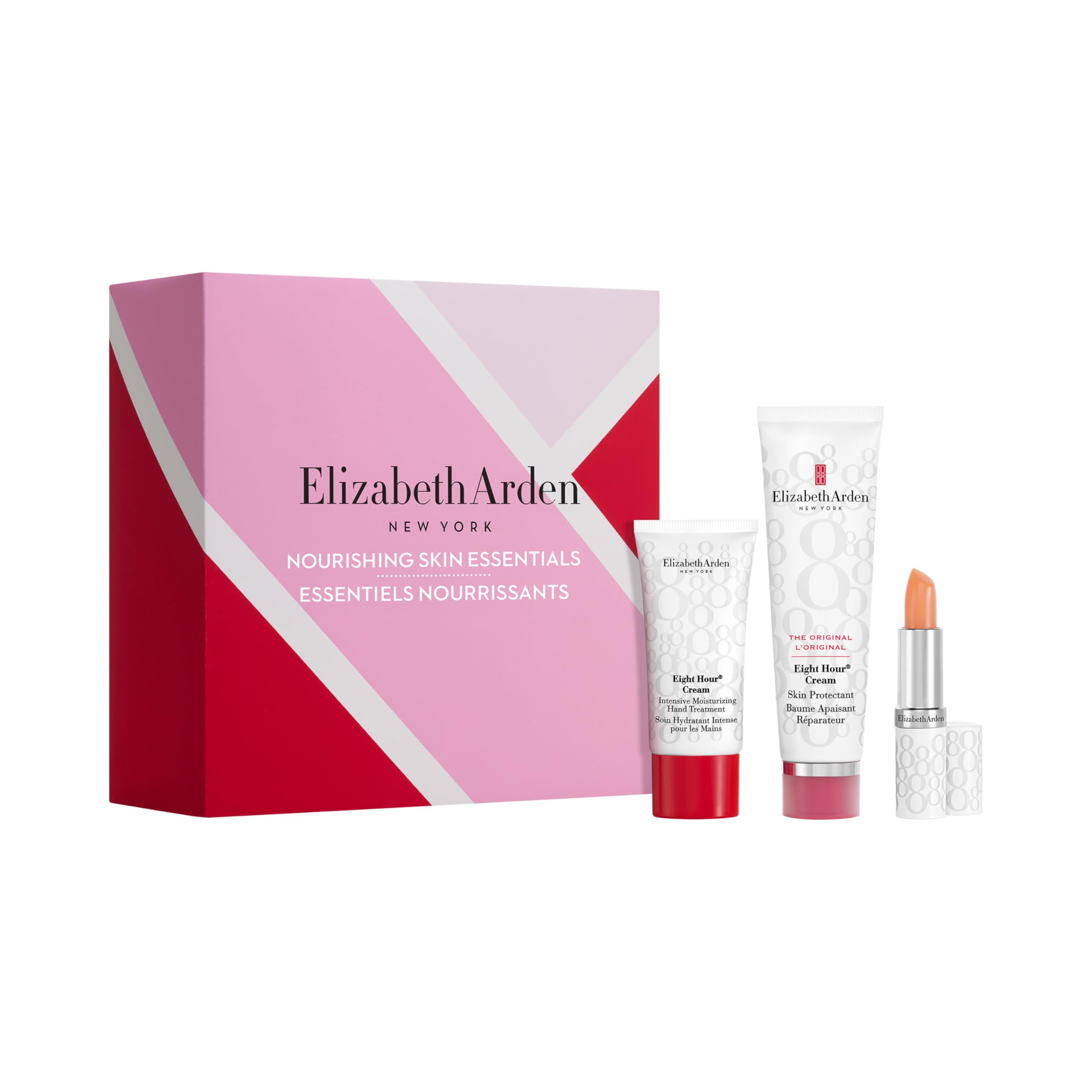 Elizabeth Arden - Eight Hour Nourishing Skin Essentials 3-Teiliges Set, Skin Protectant, Lippenstift SPF 15 und Handcreme, Beruhigende und Feuchtigkeitsspendende Hautpflege Creme für Hände und Körper