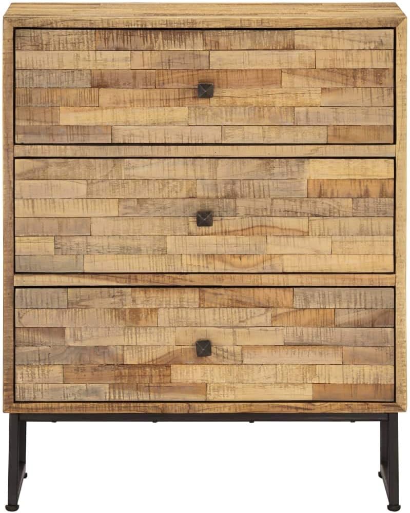 Rustic Industrial Sideboard with Reclaimed Teak Wood and Metal Frame, 3 Drawers for Storage, Natural Wood Color Medium Sideboard for Living Room Dining Room Hallway