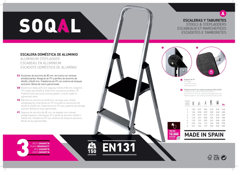 Escalera de aluminio plegable de 6 peldaños, SOQAL