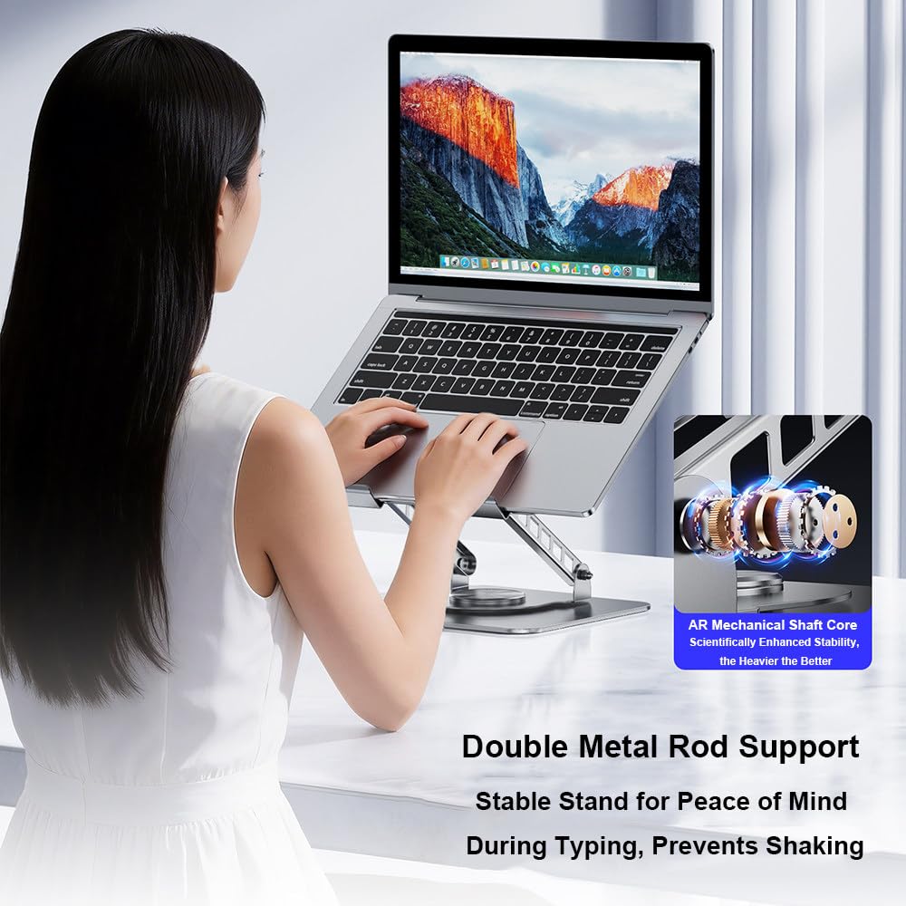 Podstawka Pod Laptopa Z Wentylatorem Chłodzącym,Podstawka Chłodząca Pod Laptopa,Obrotowa Podstawa 360°,Metalowy Wspornik Z Podwójnym Słupkiem,Nośność 10Kg,Do 17,3 Cala,Do Biura I Domu A