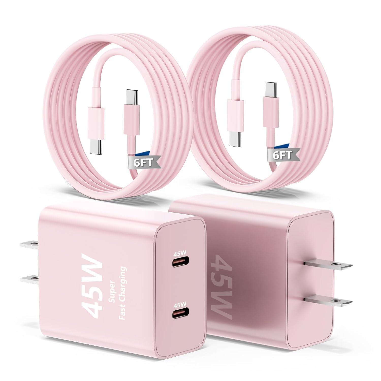Susnwere 2port 45W C Wall Charger Compatible with Samsung S25/S24 Ultra,2-Pack Super Fast Wall Charger with 6.6ft USB C Cables, PD 3.0 & PPS for Galaxy S25 Ultra/S24 /S23 Android Phones