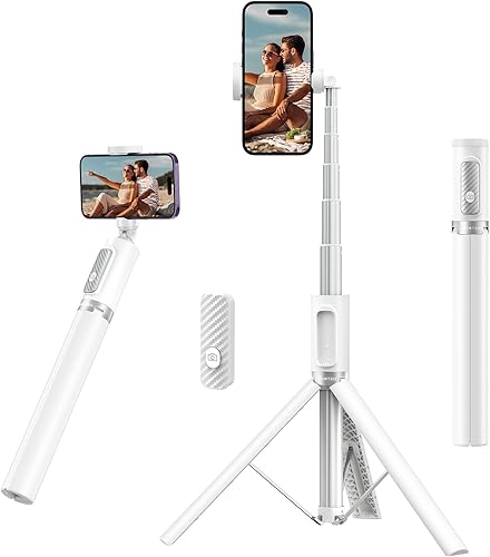 ATUMTEK Trípode selfie stick de 55 pulgadas, trípode extensible todo en uno para teléfono con control remoto Bluetooth recargable para iPhone,