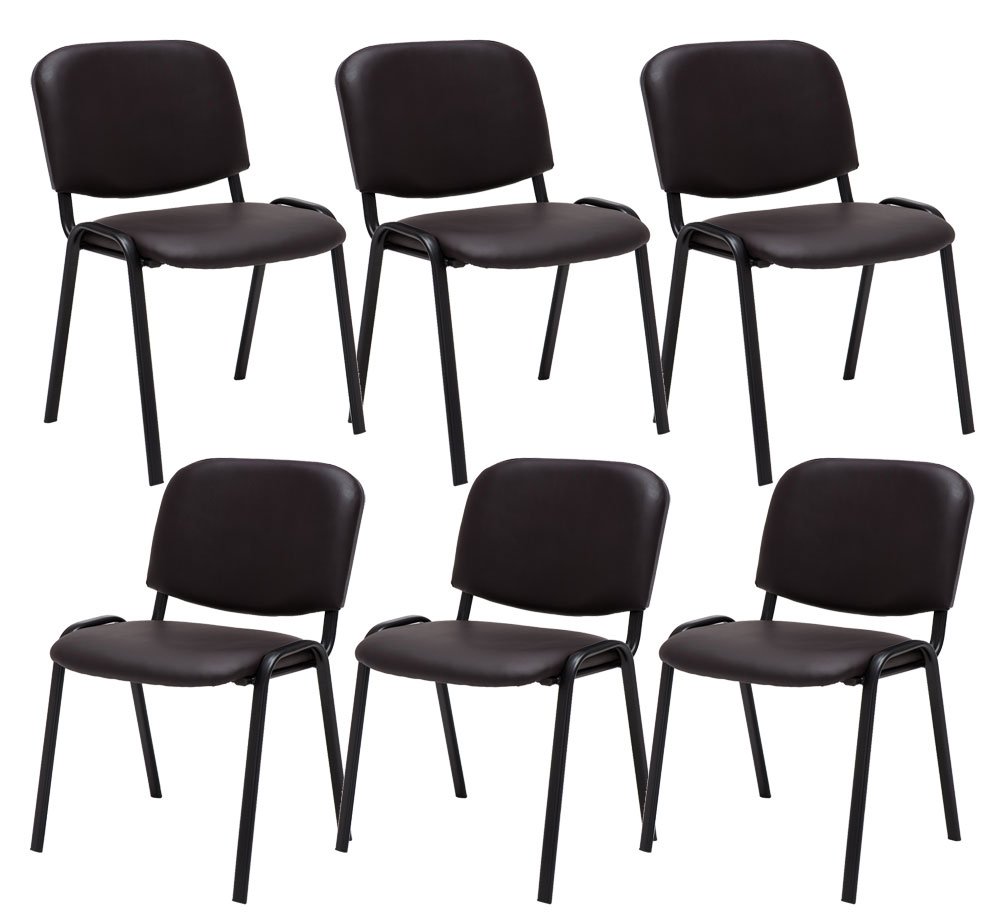 CLP Lot De 6 Chaises Visiteur Empilable Ken en Similicuir I Chaise De Récéption Confortable avec Dossier Pieds en Métal Robustes, Couleur:Marron