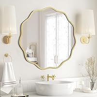 WallBeyond 24 Inch Gold Round Wavy Mirror - Modern Aluminum Frame Wall Decor for Bathroom, Bedroom, Living Room, Entryway