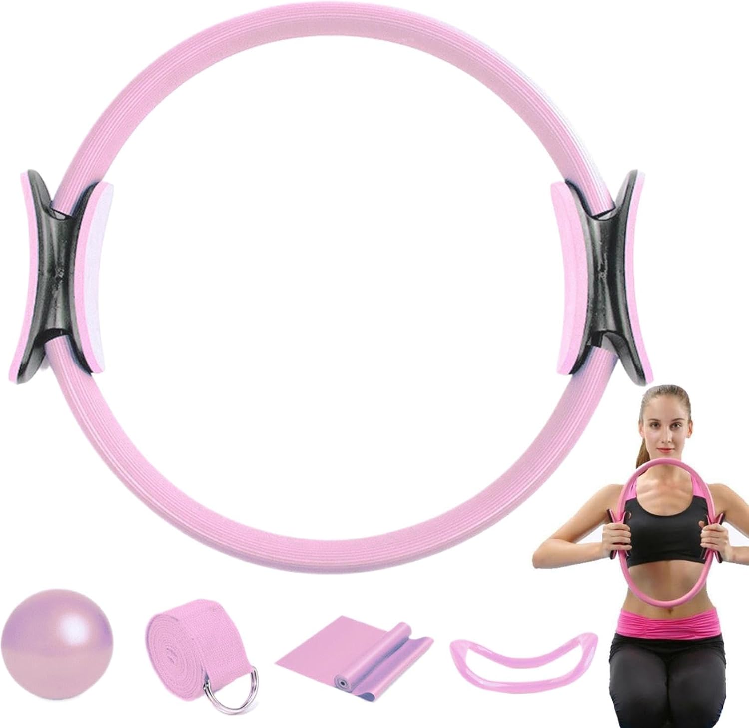 Conjunto de anillos de pilates genéricos y de bola, Yoga Ball with Resistance Bands, 5X Workout Equipment, Home Gym Accessories, Full-Body Toning Kit, Stretching Belt, Ideal para fitness, Flexibilidad Conjunto de anillos de pilates genéricos y de bola, Yoga Ball with Resistance Bands, 5X Workout Equipment, Home Gym Accessories, Full-Body Toning Kit, Stretching Belt, Ideal para fitness, Flexibilidad