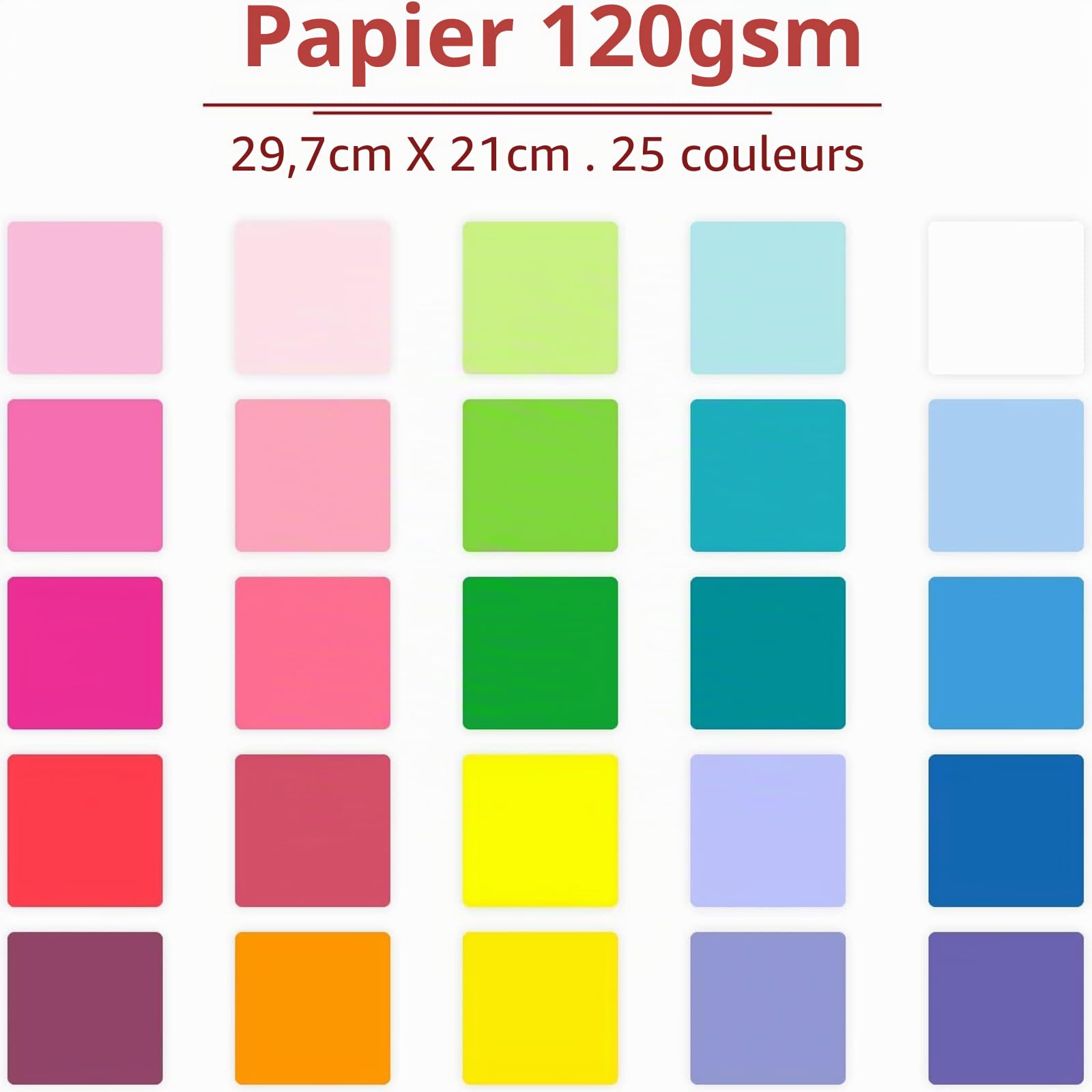 100 feuilles - 120g Tonpapier A4 couleur, Bastelpapier couleur papier imprimant - 25 couleurs