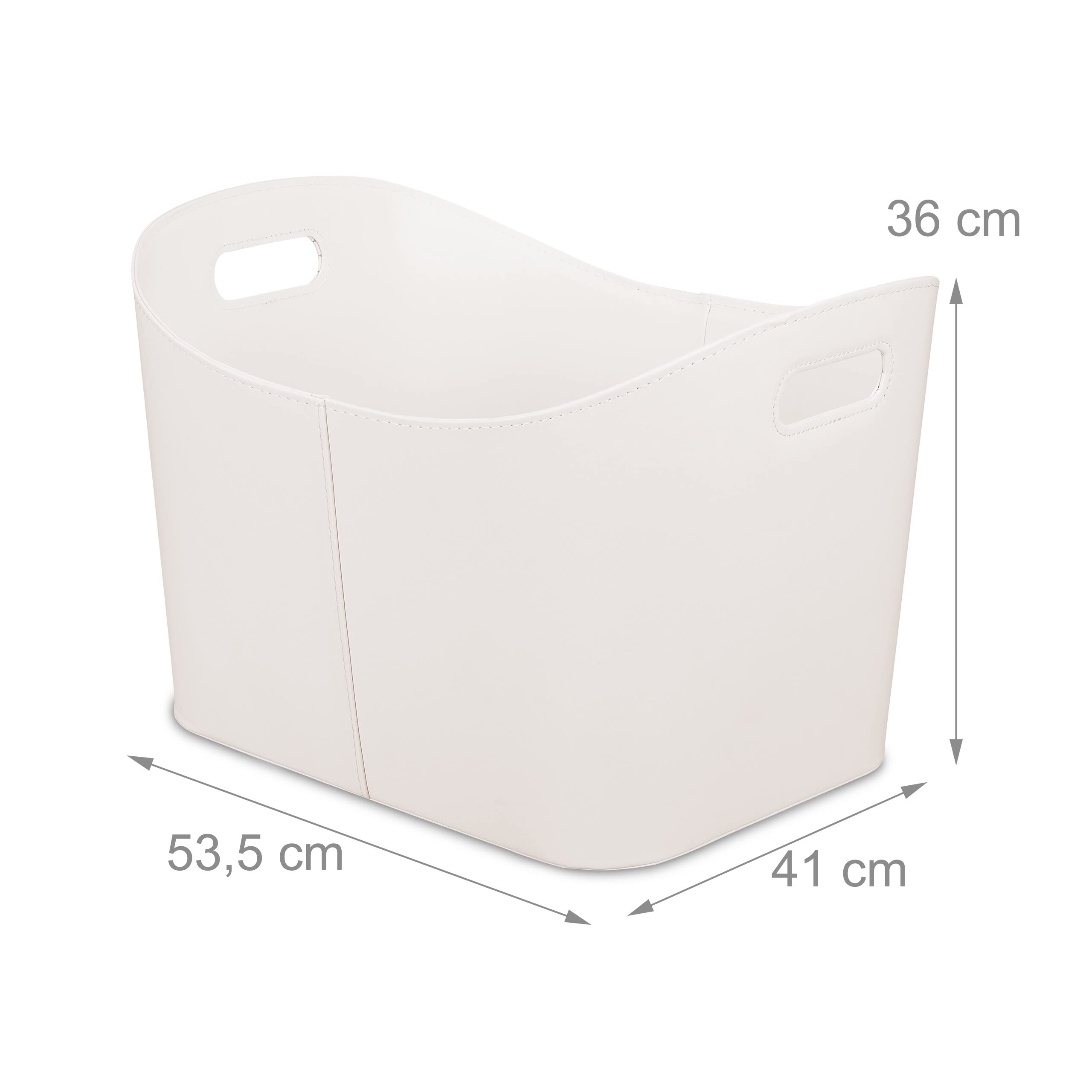 Relaxdays Cesta para Leña Piel Sintética XL, Canasto para Troncos con Asas, para Madera de Chimenea, Blanco Crema