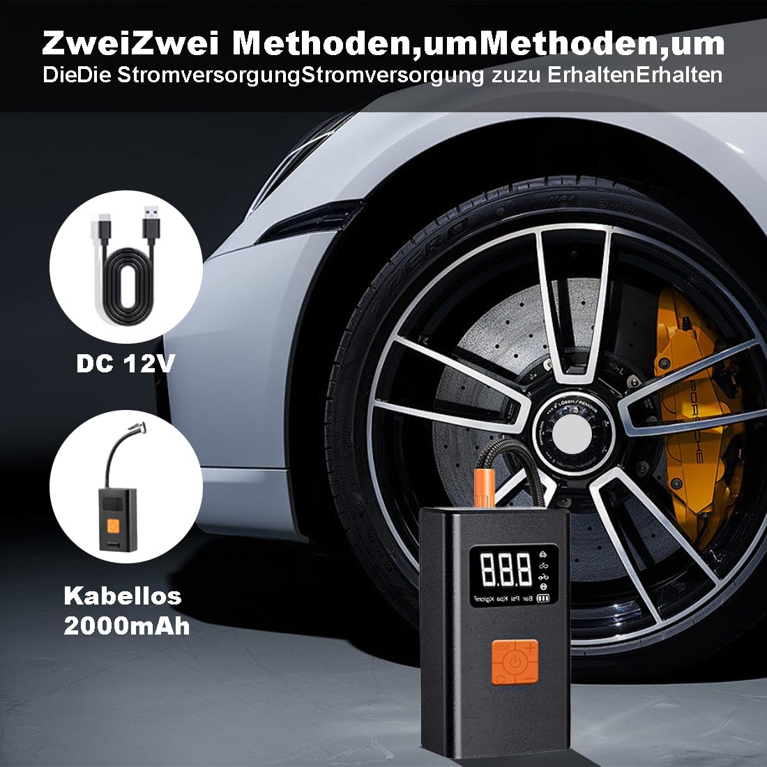 Cunsieun Draagbare Luchtcompressor, Mini Bandenpomp, 12 V, 2000 MAh Accu Oplaadbare Elektrische Compressor Fietspomp 150 Psi Manometer Voor Auto Fiets Motorfiets Bal Autooff Usb Powerbank 1109001720