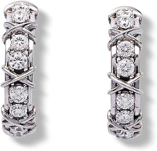 اقراط حلقية عصرية من الستانلس ستيل مطلية بالذهب الابيض عيار 18 قيراط من جوليا ستور، اقراط حلقية صغيرة من الفضة اللامعة الجميلة مع كريستالات نمساوية، هدية مجوهرات