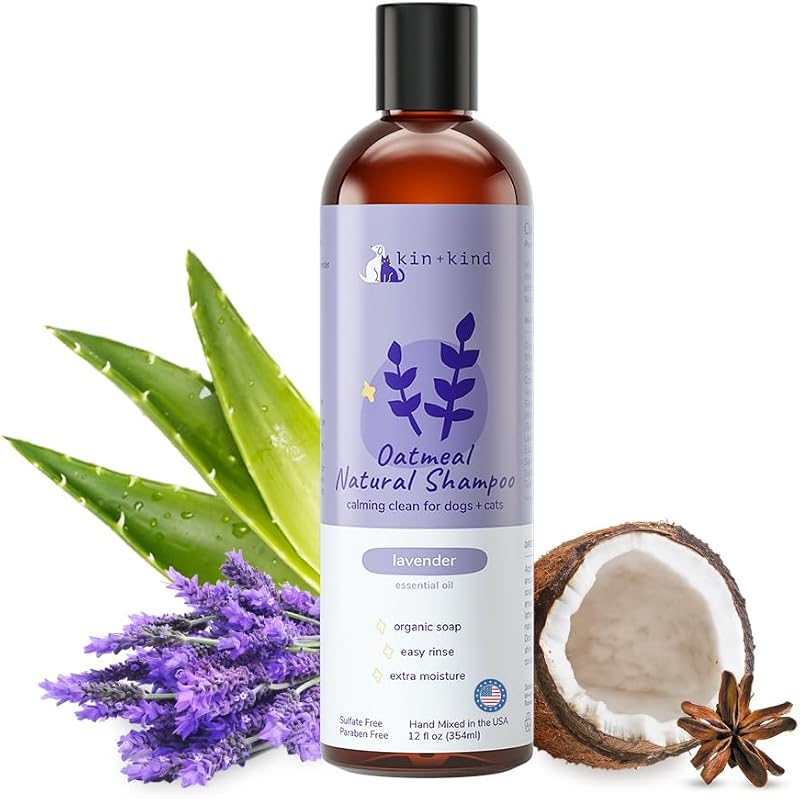 Shampoo natural de aveia para cães e gatos kin+kind com fragrância de lavanda – 355 mL