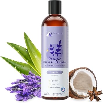 kin+kind Oatmeal Natural Dog and Cat Shampoo - Gentle Oatmeal Clean for Sensitive Skin - Lavender Fragrance - 12 fl oz