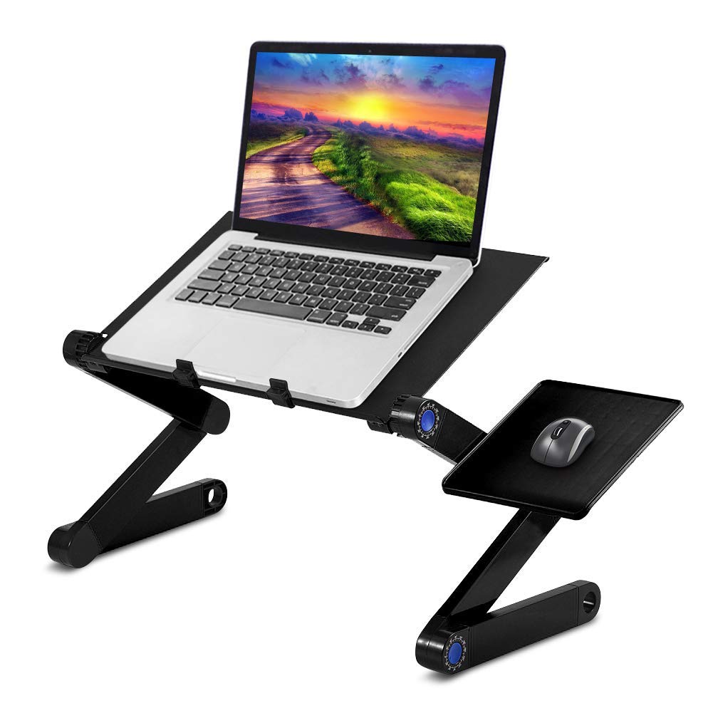 Greensen - Supporto per laptop in alluminio, pieghevole, regolabile in altezza, con base di ventilazione e supporto per mouse, colore: Nero