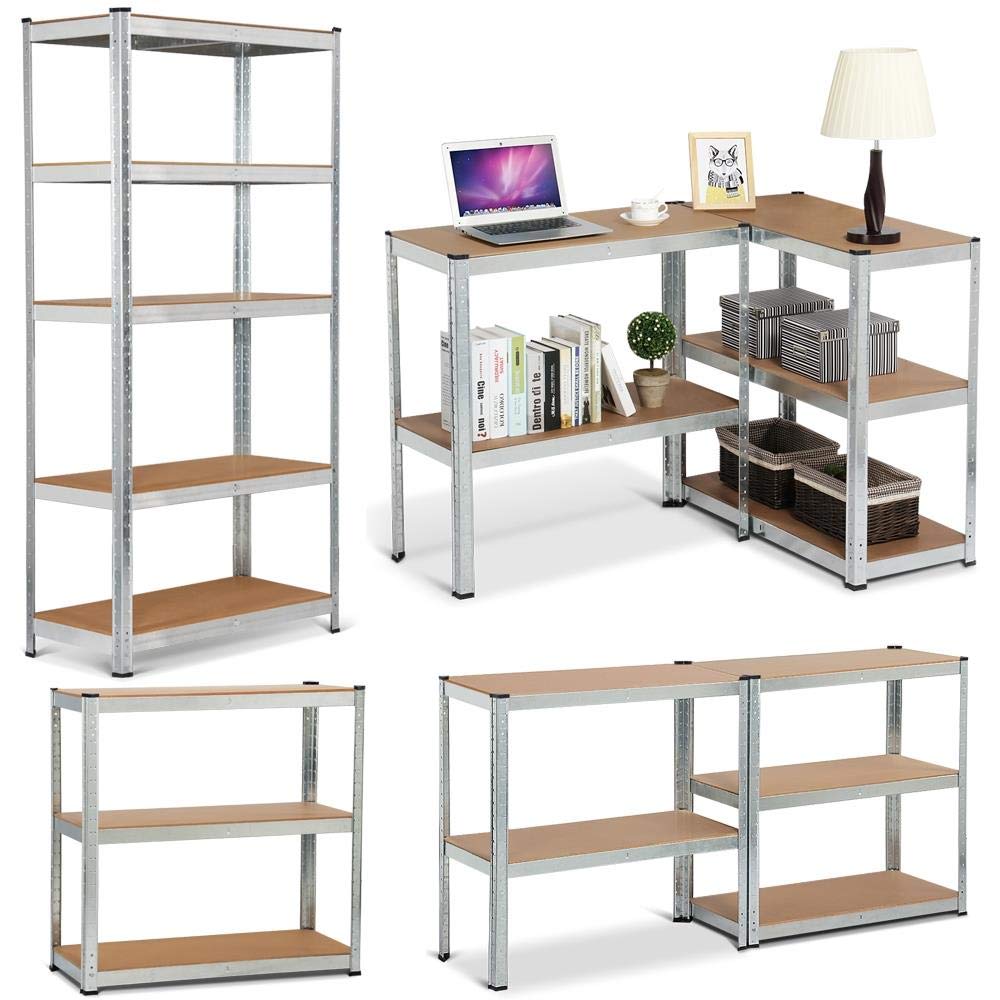 Yaheetech Scaffale/Scaffalatura da Garage 180 x 90x 40 cm Metallo Zincato a 5 Ripiani Salvaspazio Mensola Angolare per Cucina Magazzino Negozio