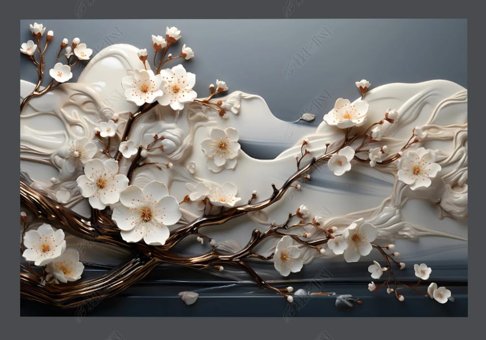 Papier Peint Panoramique Moderne 3D Fleur de Pêcher pour Salon