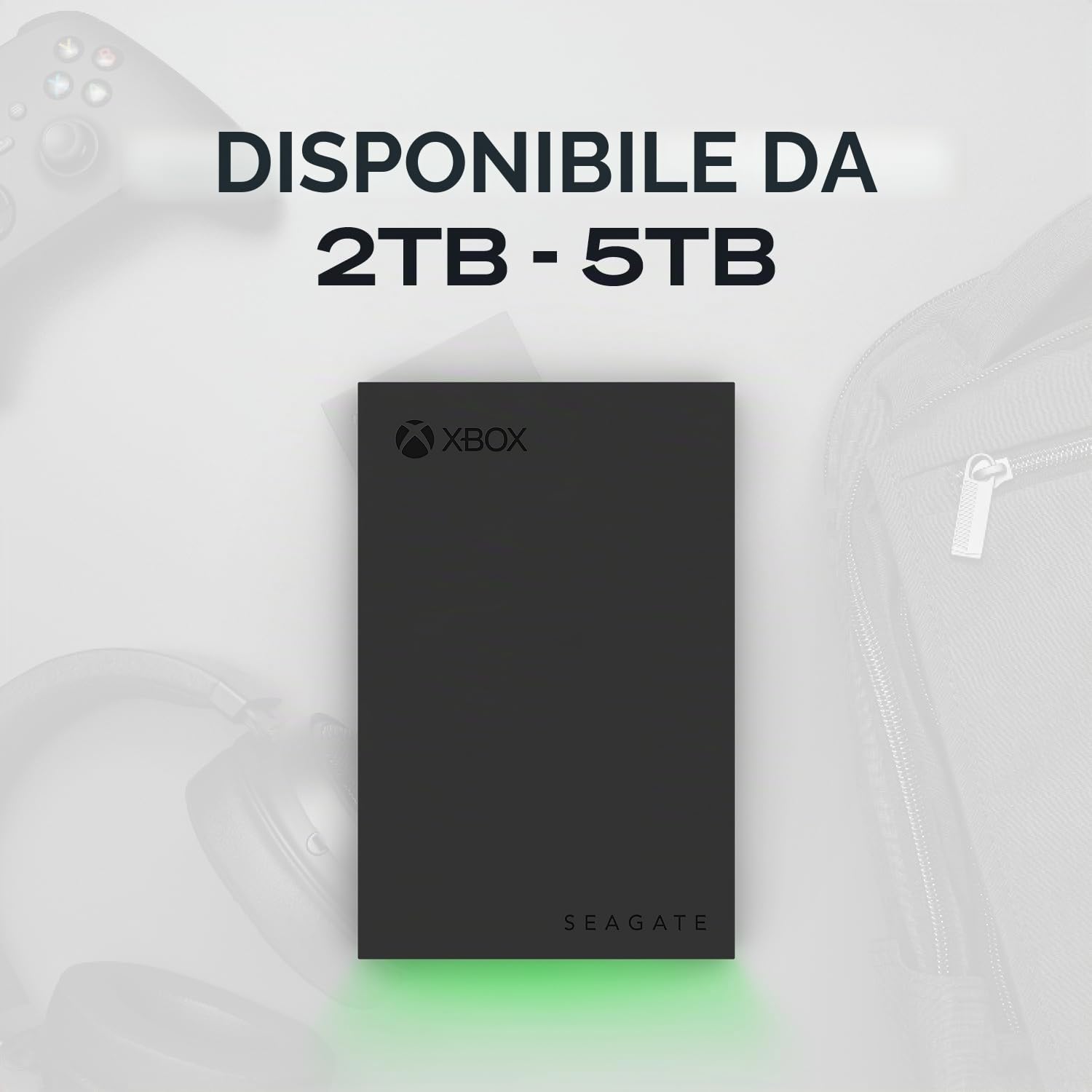 Seagate STKX5000403 - Unità di gioco per Xbox 5TB, hard disk esterno portatile, USB 3.2 Gen 1, nero con barra LED verde integrata, certificato Xbox, servizi di salvataggio per 3 anni