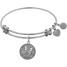 Stipple Finish Brass Butterfly Bangle Bracelet, 7.25"