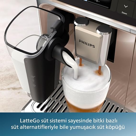 Philips 5500 Serisi LatteGo Tam Otomatik Espresso Makinesi, 20 Sıcak ve Soğuk İçecek, Renkli Dokunmatik Ekran, SilentBrew Teknolojisi (EP5543/90)