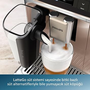 Philips 5500 Serisi LatteGo Tam Otomatik Espresso Makinesi, 20 Sıcak ve Soğuk İçecek, Renkli Dokunmatik Ekran, SilentBrew Teknolojisi (EP5543/90)