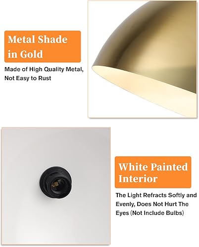 Miniatura 3 de Lámpara colgante dorada de 15.7 pulgadas, luces colgantes grandes para isla de cocina, lámpara colgante de cúpula de granja para pasillo, comedor,