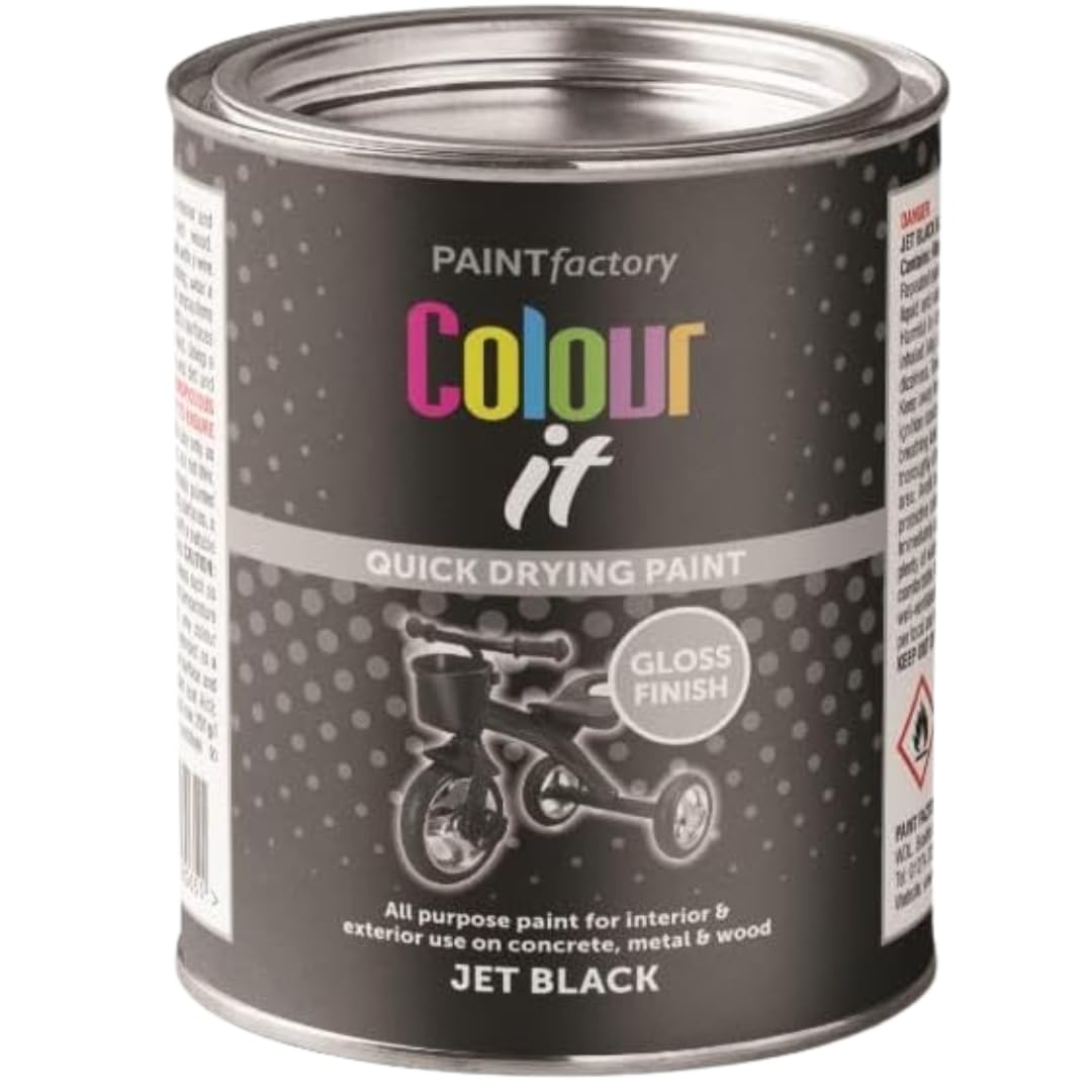 Paint Factory Colour It Quick Drying Gloss Paint, Jet Black, 300ml, for Concrete, Metal and Wood
