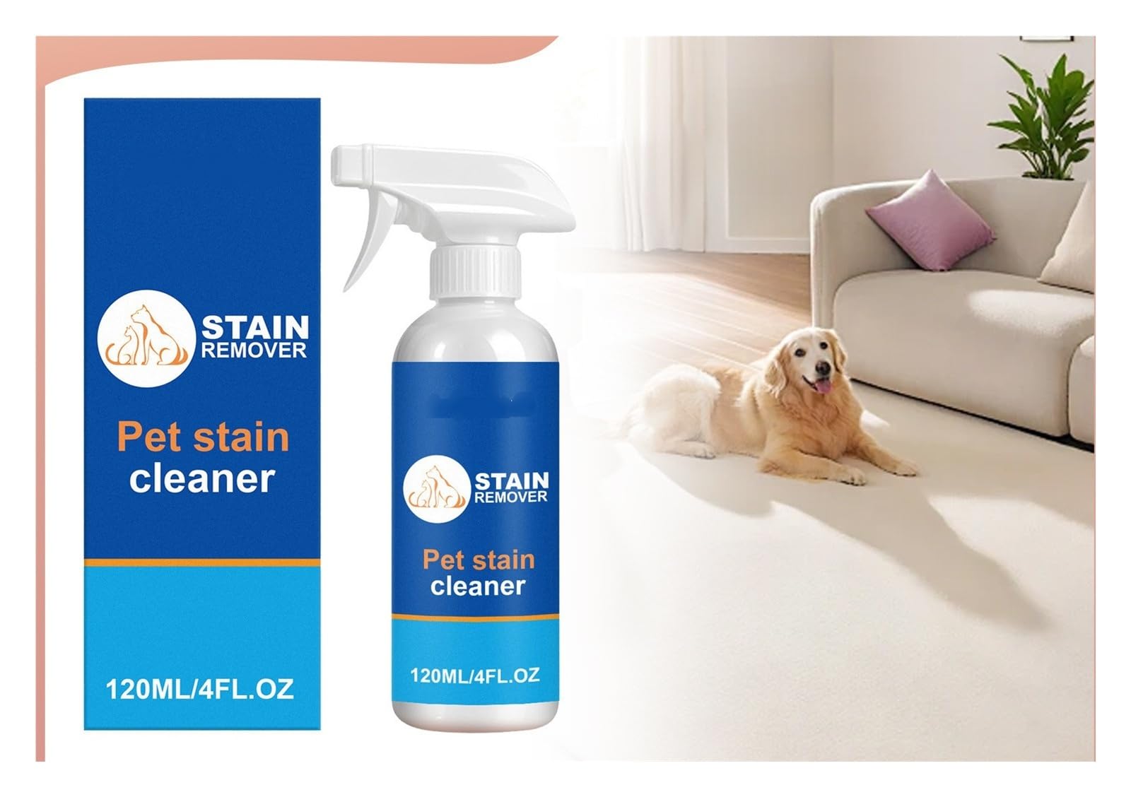 Quitamanchas for Mascotas, 120 ml Elimina potentemente Manchas y olores de orina(2pcs)