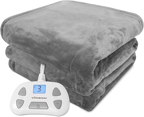 Warm Storm Manta eléctrica tamaño individual de 62 x 84 pulgadas, manta térmica de franela suave, manta calefactora 10 niveles de calefacción, 1 a