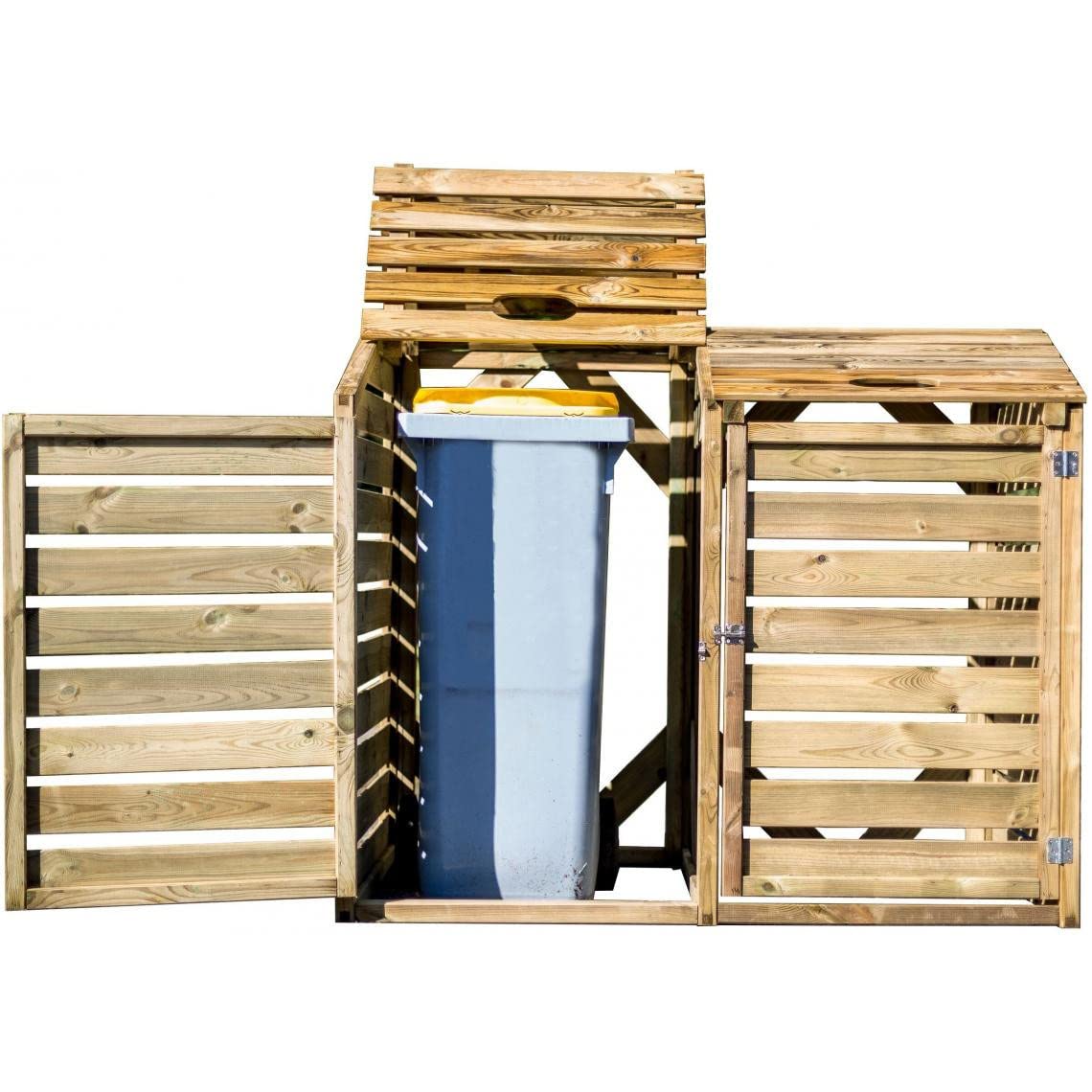 Cache Poubelle Double 150x90x120cm Bois - CP15090