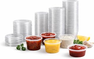 1.5 oz disposable portion cups with lids,(250 - Sets), clear, durable PP material,leak-resistant snap-on lids, perfect for sauces, ketchup, ranch, jello shots, food prep and takeout.
