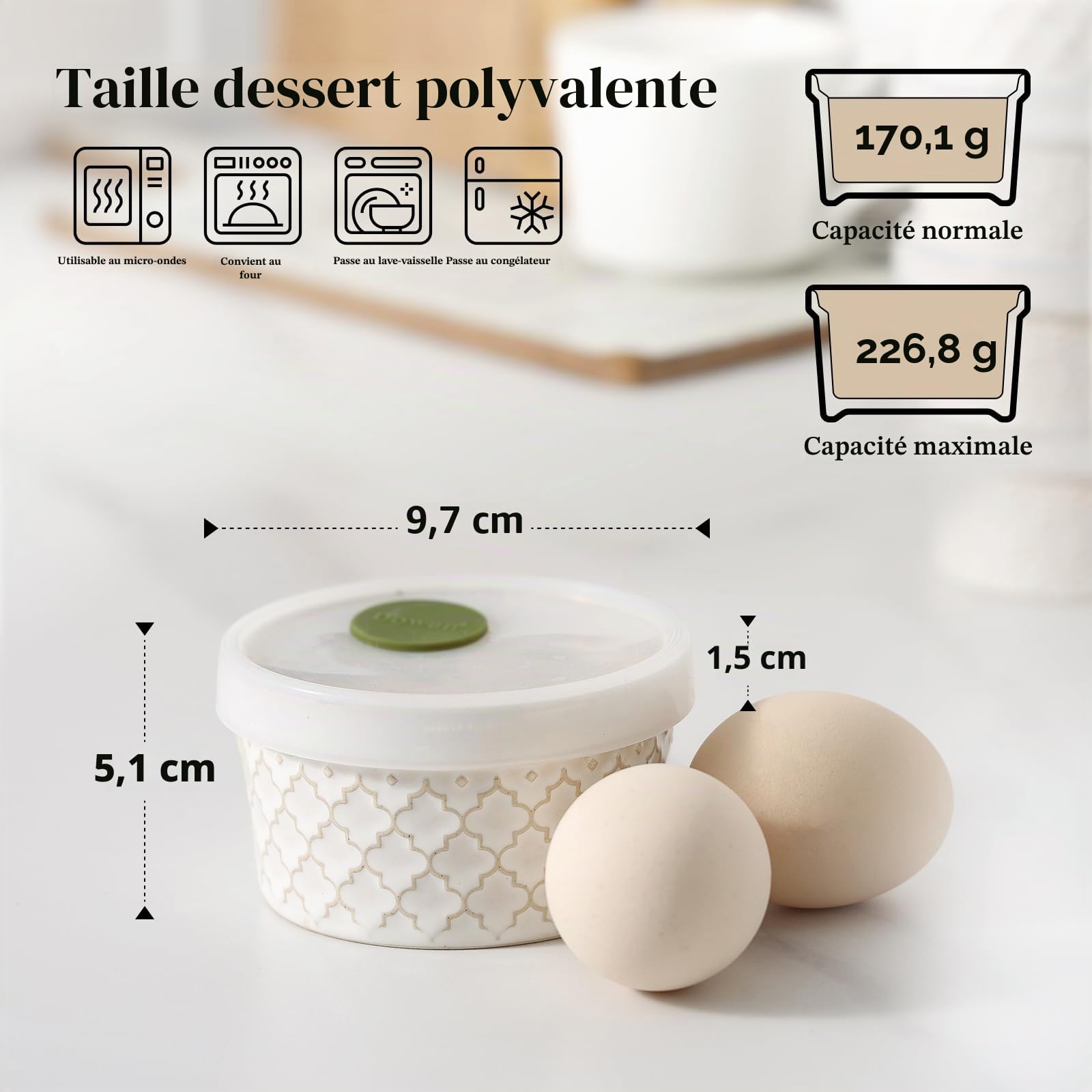 DOWAN 6 Pack Oven Safe Ramekins with Lids, 6 oz, Charcuterie Boards, Bowls for Crème Brulee, Souffle, Sauces Cups, Custard Cups, Set of 6, Beige