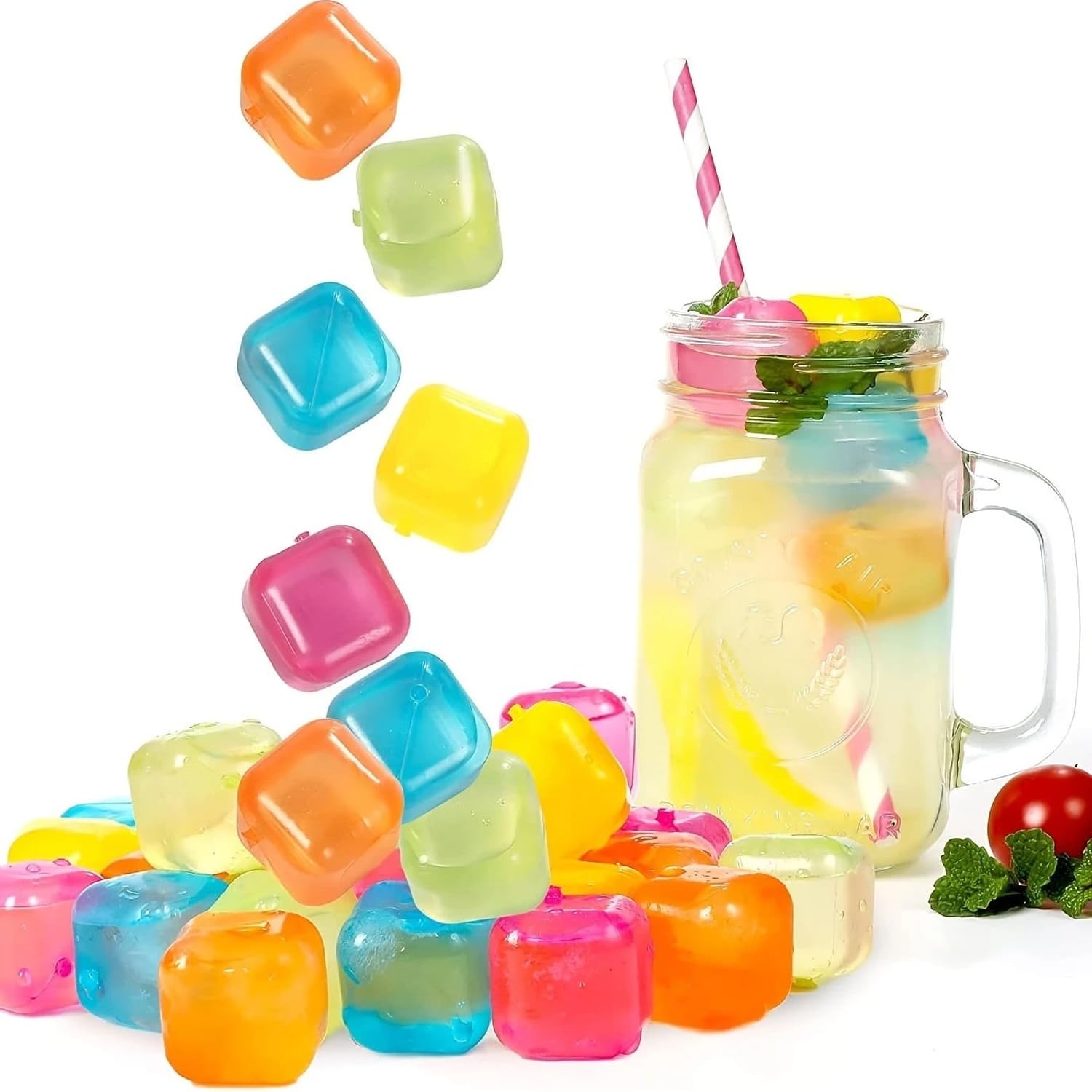 Cubitos de hielo reutilizables sin BPA, juego de 20 piezas de colores, ecológicos para bebidas y cócteles