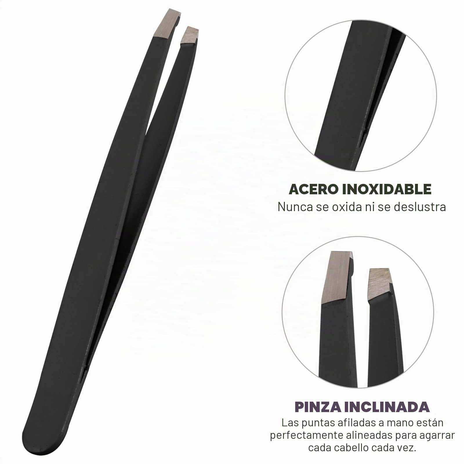 SS INSTRUMENTX Pinzas Profesionales para Cejas, pinzas depilar Inoxidable Punta Angulada, pinzas cejas para Depilación de Precisión, Antideslizante, Ideal para Encarnados para Hombres Mujeres (Negro)