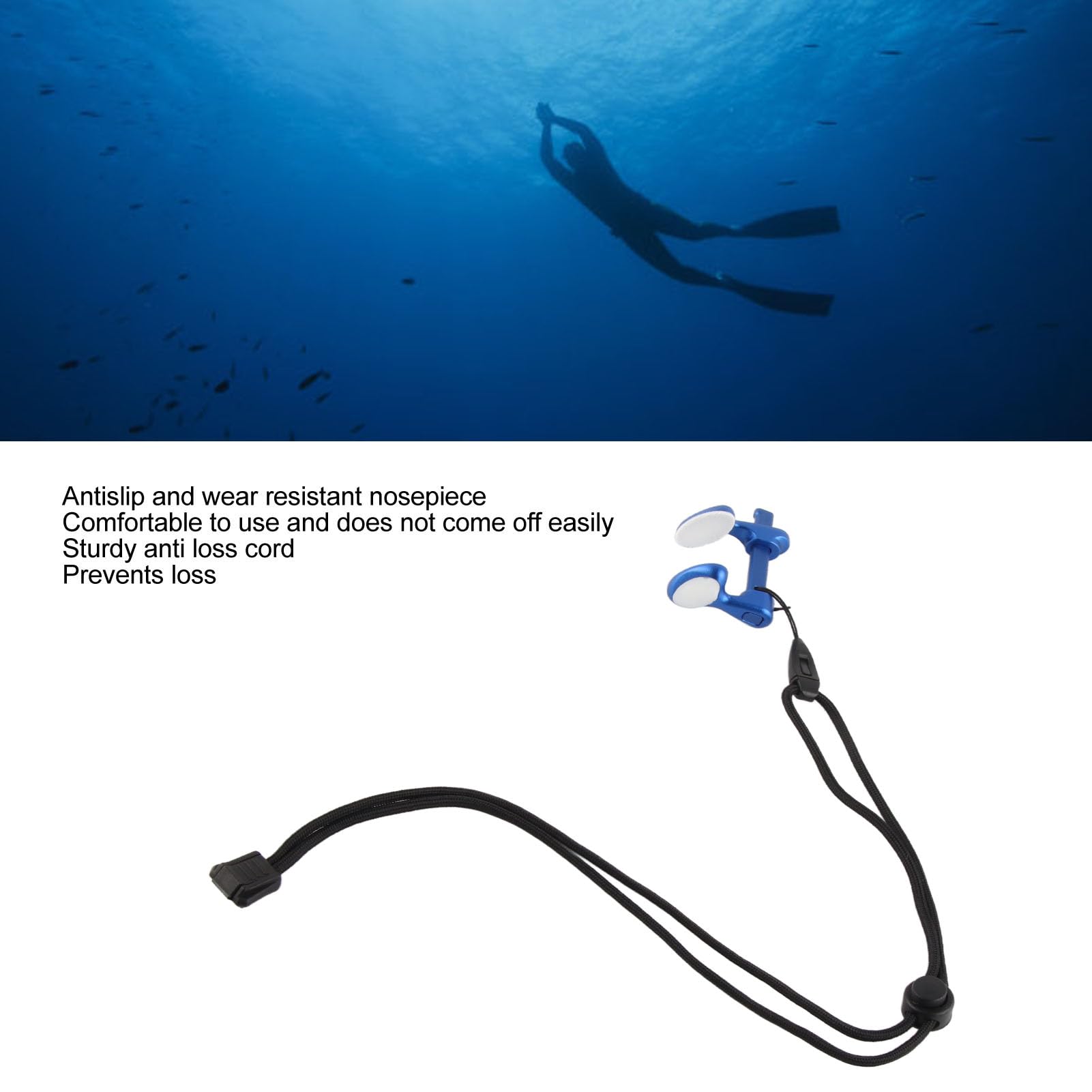 Alomejor Schwimmender Nasenstopfen, Tauch-Nasenklammer aus Aluminiumlegierung, Tauch-Nasenklammer mit Lanyard-Nasenklammern (Blue)