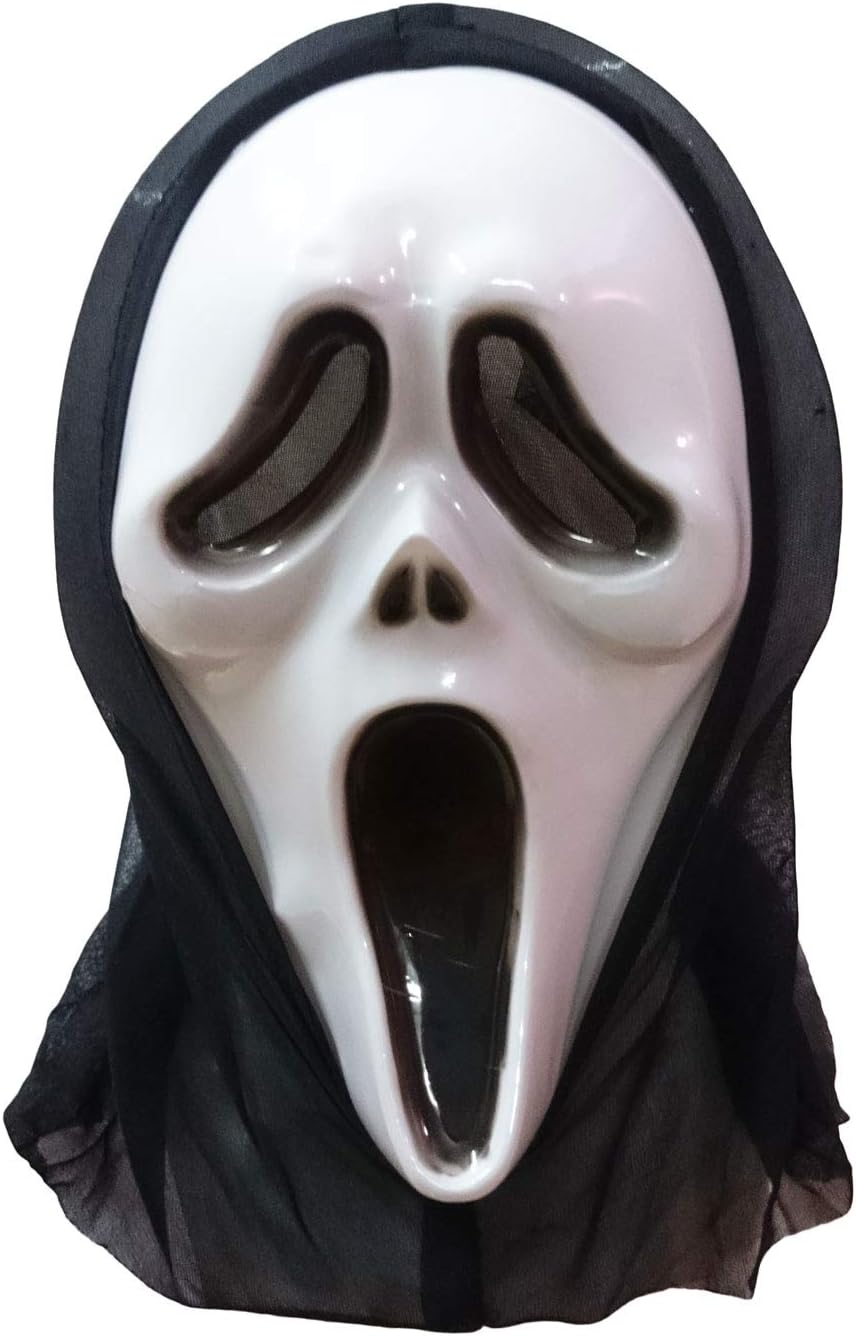 BookMyCostume Scream Skeleton Ghost Plastic Mask Adult & Kids Fancy Dress Costume Accessory for Halloween Free Size White