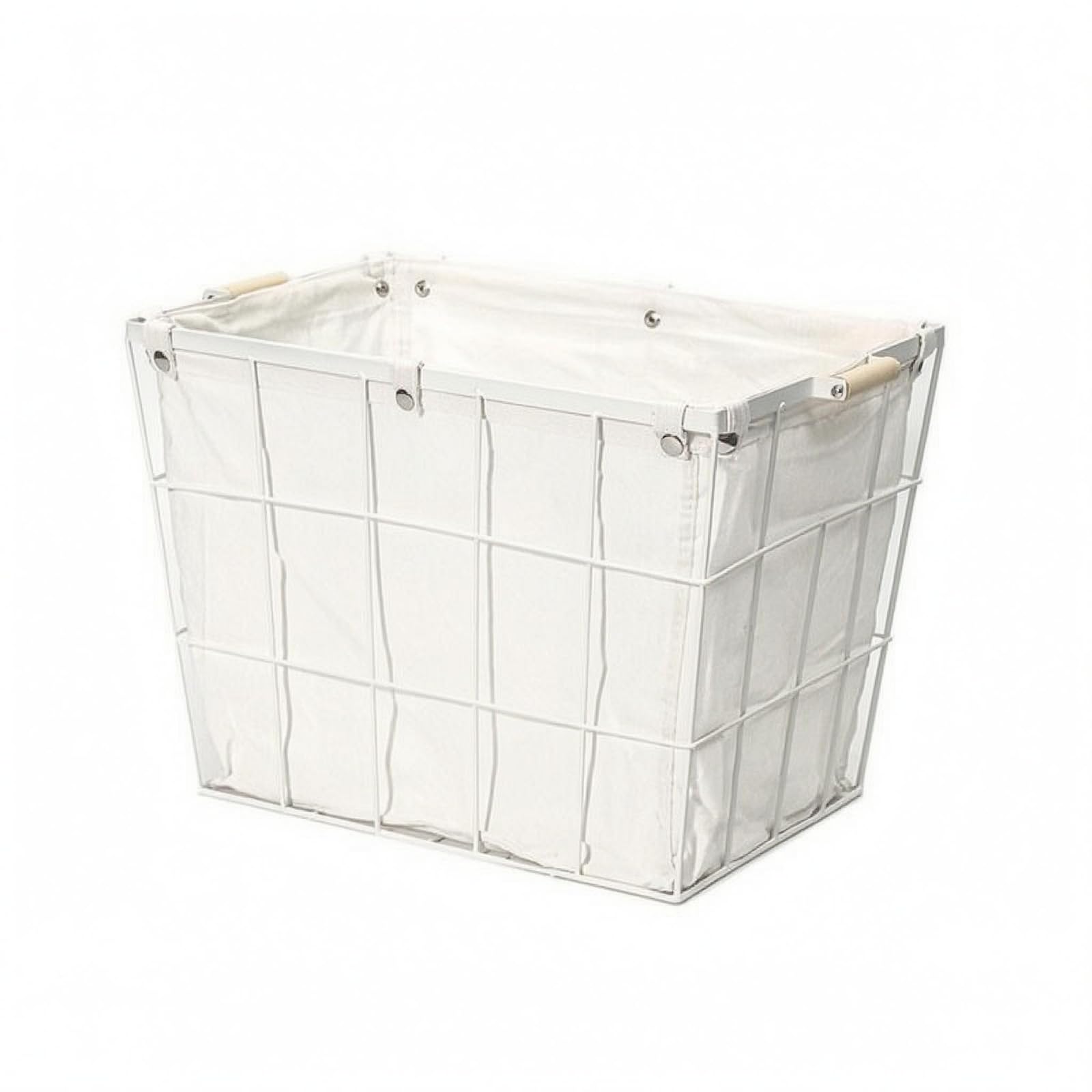 Aufbewahrungskorb Drahtkorb Korb Organizer Ablagekorb mit Offenem Rahmen Und Waschbarem Stoffeinsatz Metallstäbe Holzgriff für Kleidung Badutensilien Regale Flur, Weiß, Extra Groß