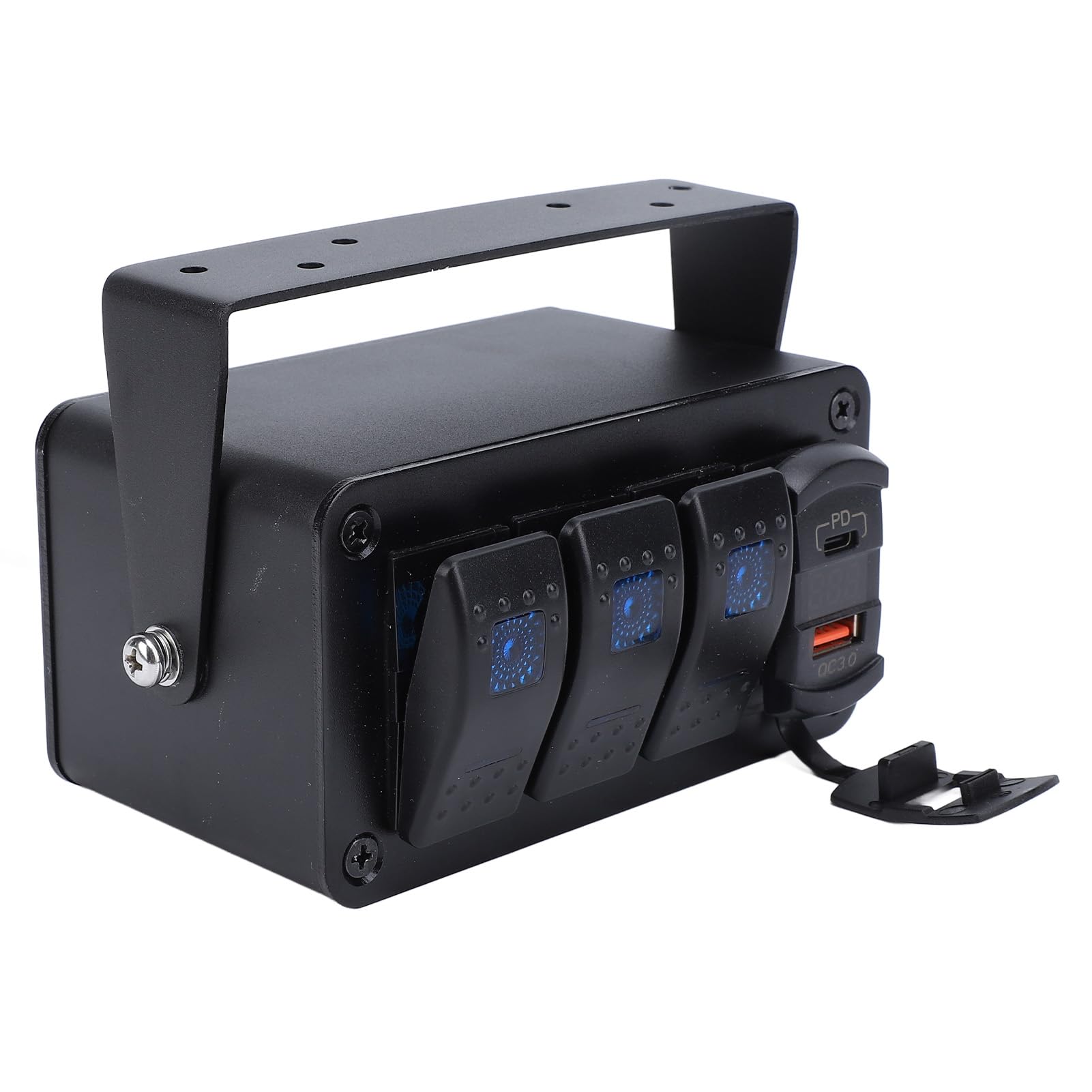 Dilwe Panel Przełączników Kołyskowych 3-krotny, Wodoodporny Panel Przełączników Kołyskowych ze Stopu Aluminium 12 V 24 V z Woltomierzem USB PD Typu C QC3.0, Wstępnie Okablowany 20 A WŁ. WYŁ. dla