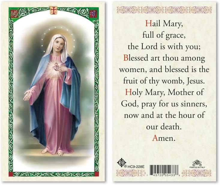 Hail Mary Full Of Grace, The Lord Is With Thee...Laminated 2-Sided Holy Card (3 Cards per Order)