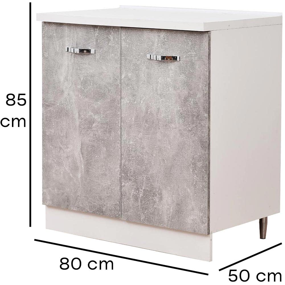 Shally Dogan Mobile Base per Cucina con Due Ante e Due Scomparti, Mobiletto con Struttura in Legno Robusta e Resistente, Colore Grigio Cemento, Mobile Componibile Dimensioni 80 x 50 x 85H cm