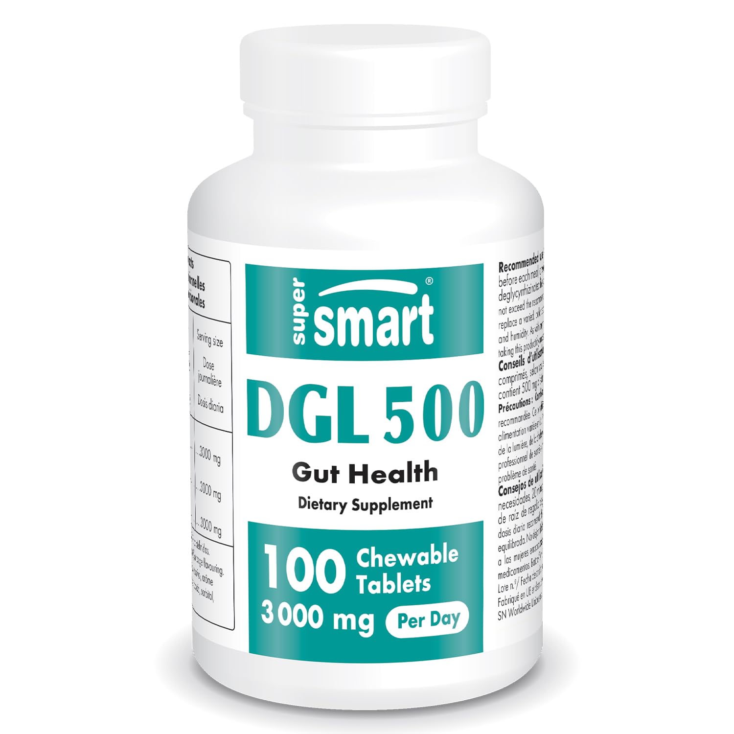 Supersmart - DGL 3,000 mg Per Day - Gut Health - Extract of Liquorice Root for Gastrointestinal Health | Non-GMO & Gluten Free - 100 Chewable Tablets
