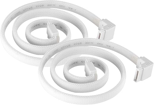 Silverstone Technology CP08W 90 Degree SATA 3 Sleeved White Cable with EMI Guard for 6Gb/s 2-Pack, SST-CP08W-USA-2PACK