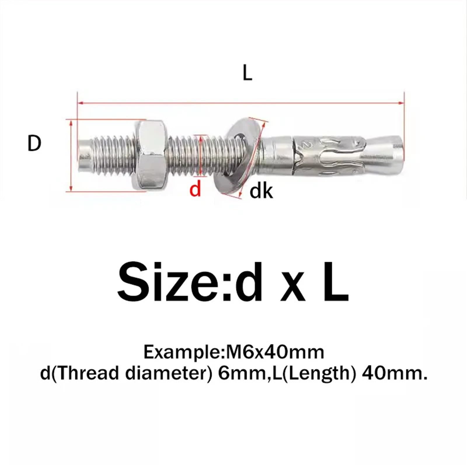 Dübel 10mm M6 M8 M10 M12 304 Edelstahl Expansion Schraube Keil Anker Durch Bolzen Auto Reparatur Gecko Interne(M16x160(1Pcs))